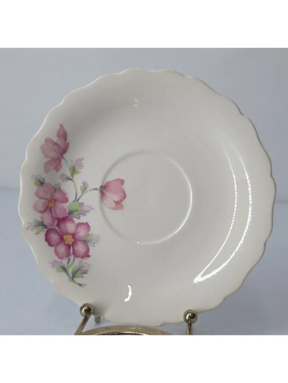 Vtg Keystone Canonsburg Pottery Co Pink Floral Tea Cup & Saucer 1950s Feminine